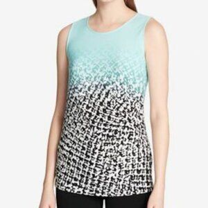 Calvin Klein Medium M Mint Black Geo Side Ruched Stretch‎ Knit Sleeveless Top